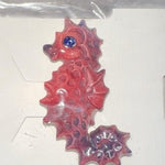 Vintage 3D Seahorse Enamel Brooch Pin Coastal Pink Gray 2.5" Costume Jewelry