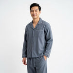 David Archy Cotton Men's Long Button-Down Pants Sleepwear Pajama Set Gray Sz M