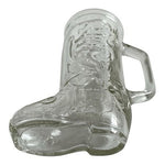 Vintage Clear Glass Cowboy Boot Mug Embossed Western Scroll Beer Stein 6"