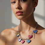 Monster High Multicolored Hearts Charms Necklace Silver Tone Jewelry Halloween