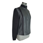 Worthington Black Leather Body Sweater Sleeve Jacket Zip Front Women’s M