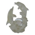 Playing Dolphins Frosted Glass Figurine 7.5" Ball Statue Riding Waves Sculpture
