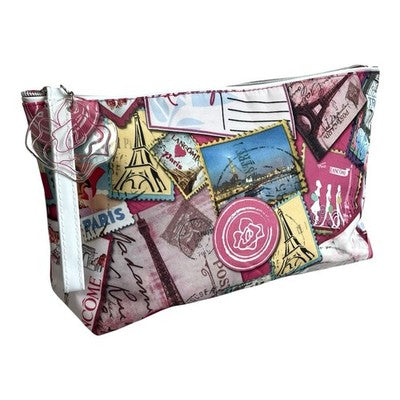 Rare LANCOME Postcard Travel Theme Clutch Cosmetic Bag Makeup Case 12x6" EXC