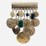 Vintage Gold Tone French Republic Coin Charm Brooch Multi Crystal Statement 3.5"