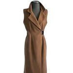 MARNI Luxury Virgin Wool Sleeveless Coat Brown Black Leather Trim Size M