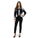 Vintage Rafaella Black Denim Jacket Sz 10 Lace Bead Sequin Trim Button Custom VG