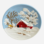 Vintage Byron Molds 3D Ceramic Wall Plate Snow Red Barn Handpainted 13.5" EXC