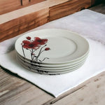 CIRCA Poppy Silhouette Salad Plates Set of 6 Red Floral 8” White Porcelain Plate