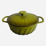 Vintage PAULA DEEN Olive Green Enamel Cast Iron Casserole Dutch Oven 12.75 w Lid