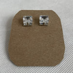 Square Cubic Crystal Stud Earrings Sparkling Clear NWOT
