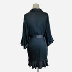 Victoria’s Secret Black Satin Glossy Tie Kimono Robe Ruffled M/L Women's