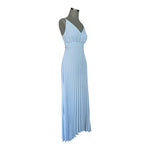 Kenedik Slate Blue Pleated Spaghetti Strap Waist Tie Women's Midi Dress Size M