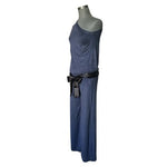 Women’s One Sleeve Velvet Jumpsuit Dark Blue Black Satin Rope Romper Size S