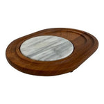 Vintage Dolphin Teakwood Marble Cheese Board Serving Tray 11.5x8.75in VG