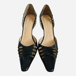 Emporio Armani Black Leather d'Orsay Heels Sz 37.5 Cutout Pointed Toe Italy VG