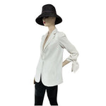 Anthropologie Cartonnier White Blazer Women’s Size 0 Tied Sleeve Button Front VG