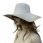 White Wide Brim Paper Straw Sun Hat Women's Beach Floppy Hat One Size VG