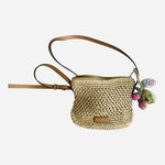 ZARA Woven Straw Crochet Crossbody Mini Bag Boho Beach Berries Tassel 7x6" Beige
