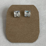 Square Cubic Crystal Stud Earrings Sparkling Clear NWOT