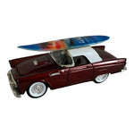 1955 Ford Thunderbird Burgundy Red Die-Cast Model with La Jolla Surfboard Rare