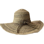 David & Young Wide Brim Floppy Sun Hat Paper Straw Mixed Tweed Natural Gray VG