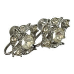 Vintage Bogoff Signed Silver Tone Rhinestone Leaf Clip-On Earrings Excellent