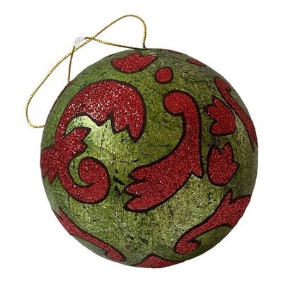Large Green Red glitter-decorated Ball ornament Christmas Holiday Decor Very Goo