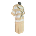 St John Collection Nautical Sweater Skirt Set Beige Ivory Gold Women’s M 12 NWT