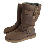 UGG Australia Sutter Brown Leather Sheepskin Mid Calf Buckle Boots Women’s 6