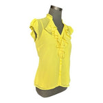 Worthington Yellow Ruffle V-Neck Blouse Cami Set Sheer Sleeveless Womens Sz M VG
