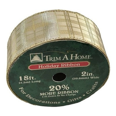 New Trim A Home Gold Mesh Holiday Ribbon with Wire Edge 2" 18ft Gift Decoration