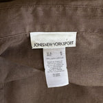 Jones New York Sport Womens Brown Linen Button-Up Shirt M Adjustable Long Sleeve