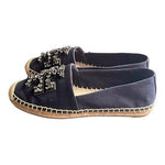 TORY BURCH Ines Embellished Logo Espadrille Flats Navy Canvas Size 5.5 NIB
