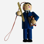 Midwest Cannon Falls Wood Teacher Christmas Ornament Blue Suit 2x3" VG