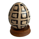 Vintage Peruvian Chulucanas Pottery Egg Figurine Ceramic Art with Wood Stand 6”