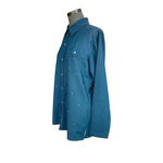 Quacker Factory Knit Denim Button Up Shirt Teal Blue Stretch Rhinestones L