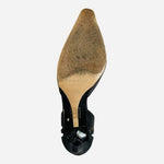 Emporio Armani Black Leather d'Orsay Heels Sz 37.5 Cutout Pointed Toe Italy VG