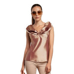 CELINE Brown Chameleon Rushed Iridescent Women's Blouse Top Size XL Fits M