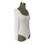 Flevita White Square Neck Long Sleeve Thong Bodysuit Women's Size S VG