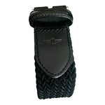 Dockers Men Black Braided Elastic Stretch Belt Silver Buckle Leather Trim 42/105