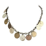 Vintage Tri-Tone Hammered Disc Fringe Statement Necklace Mixed Metal 16.5"