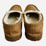Men’s Brown Faux Suede Moccasin Slippers Sz 12 Faux Fur Lined Indoor Outdoor G+