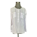 Ann Taylor LOFT Purple White Striped Cotton Utility Blouse Pockets Women Sz M VG
