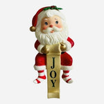 3x Russ Berrie Santa Claus JOY Christmas Stocking Holder Hanger Mantle Vintage