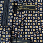 Bocara Mens 100% Silk Neck Tie Navy Blue Yellow Red Geometric Floral Pattern NWT