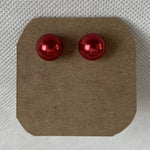 Red Faux Pearl Stud Earrings Button Style NWOT