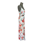 Lulus White Red Pink Floral Two Piece Set Crop Top Maxi Wrap Skirt Size L NWT