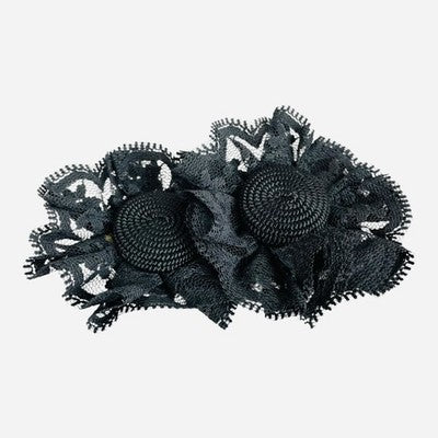 Vintage Black Lace 2.5" Flower Shoe Clips Set of 2 Womens Accessory VG Condition