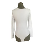 Flevita White Square Neck Long Sleeve Thong Bodysuit Women's Size S VG
