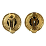 Vintage Gold Tone Black Cameo Clip Earrings Roman Profile Pink Stone 1.25x1.5"